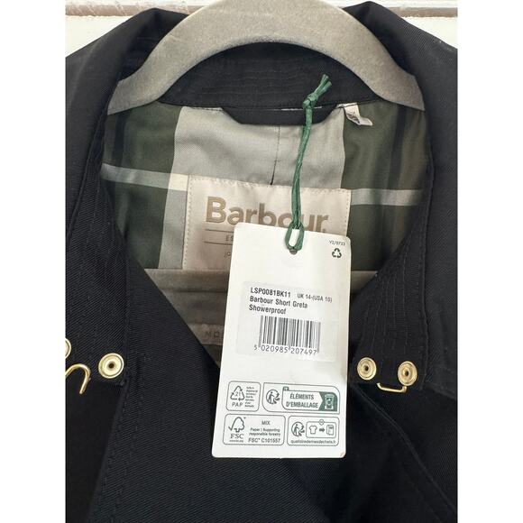 BARBOUR SHORT GRETA SHOWERPROOF TRENCH COAT BLACK - Picture 10 of 11
